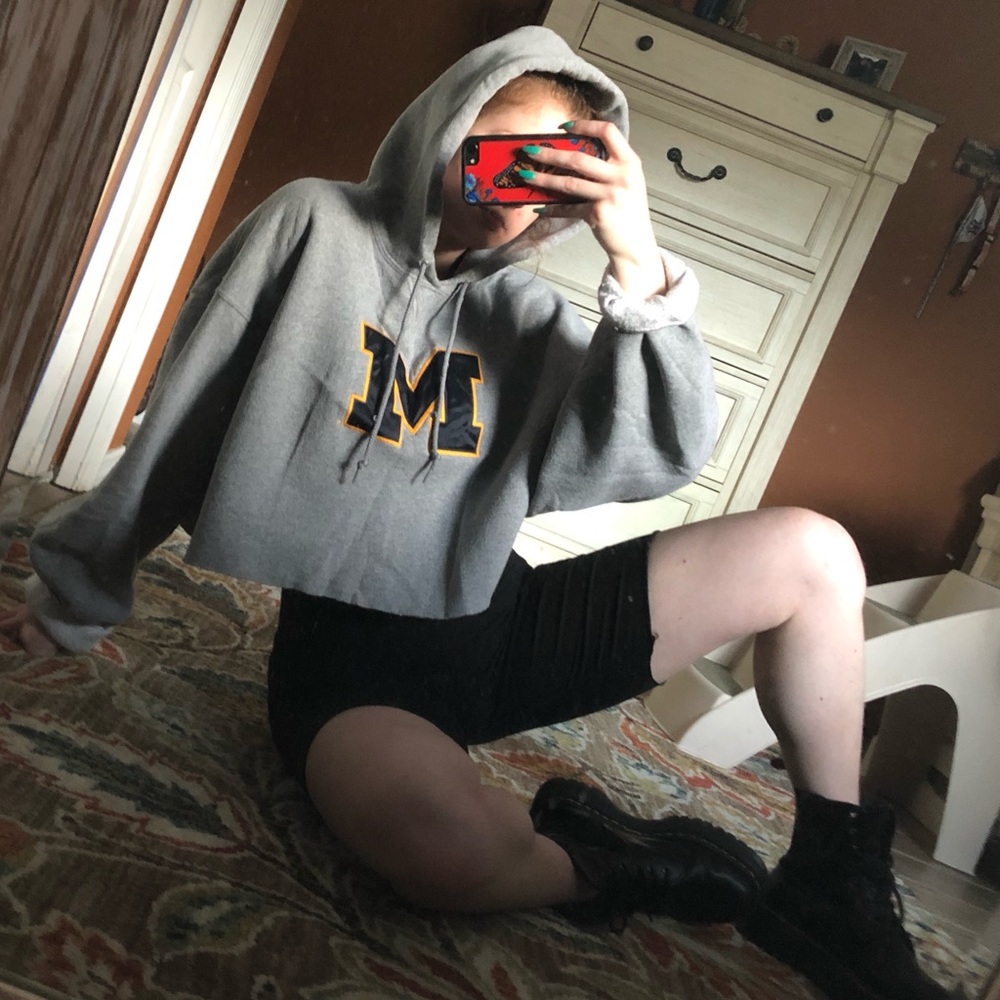 Michigan wolverines grey cropped hoodie